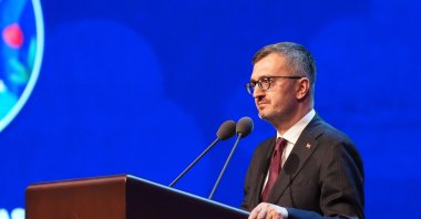 Communications Director Burhanettin Duran speaks at the April 23 Children’s Festival gala program, Ankara, Türkiye, April 23, 2026. (AA Photo)