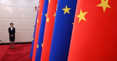 The European Union and China's flags are photographed in Beijing, China, Dec. 7, 2023. (Reuters Photo)