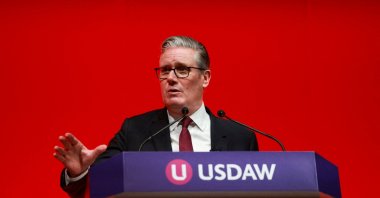 British Prime Minister Keir Starmer delivers a speech at the Union of Shop, Distributive and Allied Workers (USDAW) Annual Delegate Meeting at the Winter Gardens Blackpool, in Blackpool, Britain, April 27, 2026. (Reuters Photo)