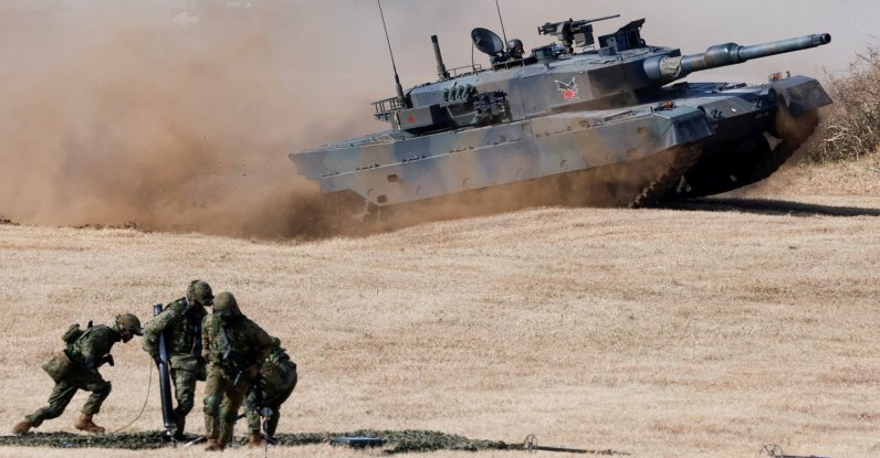 Type 10 tanks operate during an annual New Year military drill by the Japanese Ground Self-Defense Force 1st Airborne Brigade at Narashino exercise field, Funabashi, east of Tokyo, Japan, Jan. 11, 2026. (Reuters Photo)