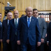 MHP leader Devlet Bahçeli arrives for his party's parliamentary group meeting, Ankara, Türkiye, April 28, 2026. (AA Photo)