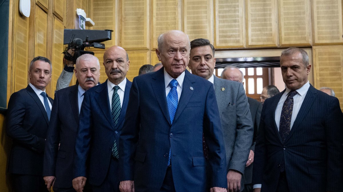 MHP leader Devlet Bahçeli arrives for his party's parliamentary group meeting, Ankara, Türkiye, April 28, 2026. (AA Photo)