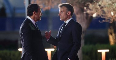 Greek Cypriot leader Nikos Christodoulides welcomes French President Emmanuel Macron during arrivals for an informal European leaders' summit in Ayia Napa, Greek Cypriot administration, April 23, 2026. (Reuters Photo)