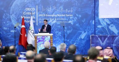 Energy and Natural Resources Minister Alparslan Bayraktar speaks during the OECD Critical Minerals Forum as part of the OECD Emerging Market Series, Istanbul, Türkiye, April 28, 2026. (AA Photo)