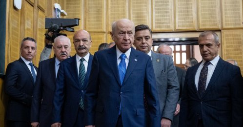 MHP leader Devlet Bahçeli arrives for his party's parliamentary group meeting, Ankara, Türkiye, April 28, 2026. (AA Photo)