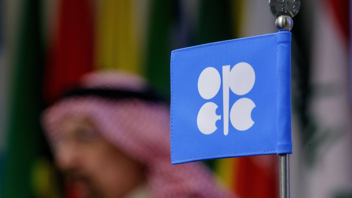 Saudi Arabia's Investment Minister Khalid al-Falih is seen behind an OPEC logo during a news conference at the headquarters of OPEC, Vienna, Austria, Nov. 30, 2017. (EPA Photo)