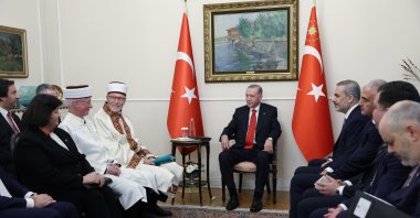 President Recep Tayyip Erdoğan meets representatives of the Turkish minority, Athens, Greece, June 26, 2025. (AA Photo)