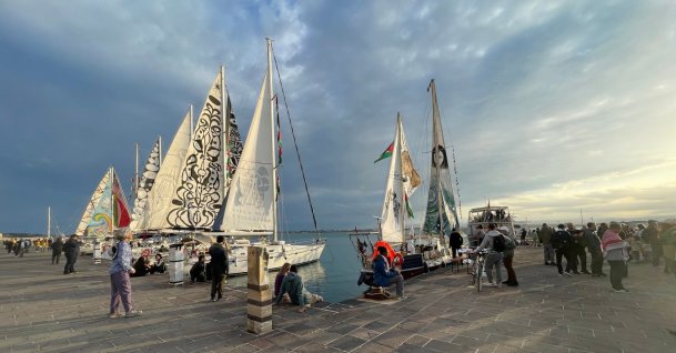 The Global Sumud Flotilla is preparing to set sail for Gaza as a number of boats are on their way from Spain to form an expanded unified fleet, in Syracuse, Italy, Thursday, April 23, 2026. (AP File Photo)