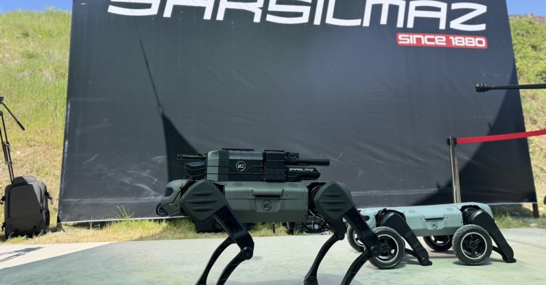 A general view of the new version of the armed robot SARBOT, developed by Turkish defense company Sarsılmaz, Düzce, northwestern Türkiye, April 29, 2026. (IHA Photo)