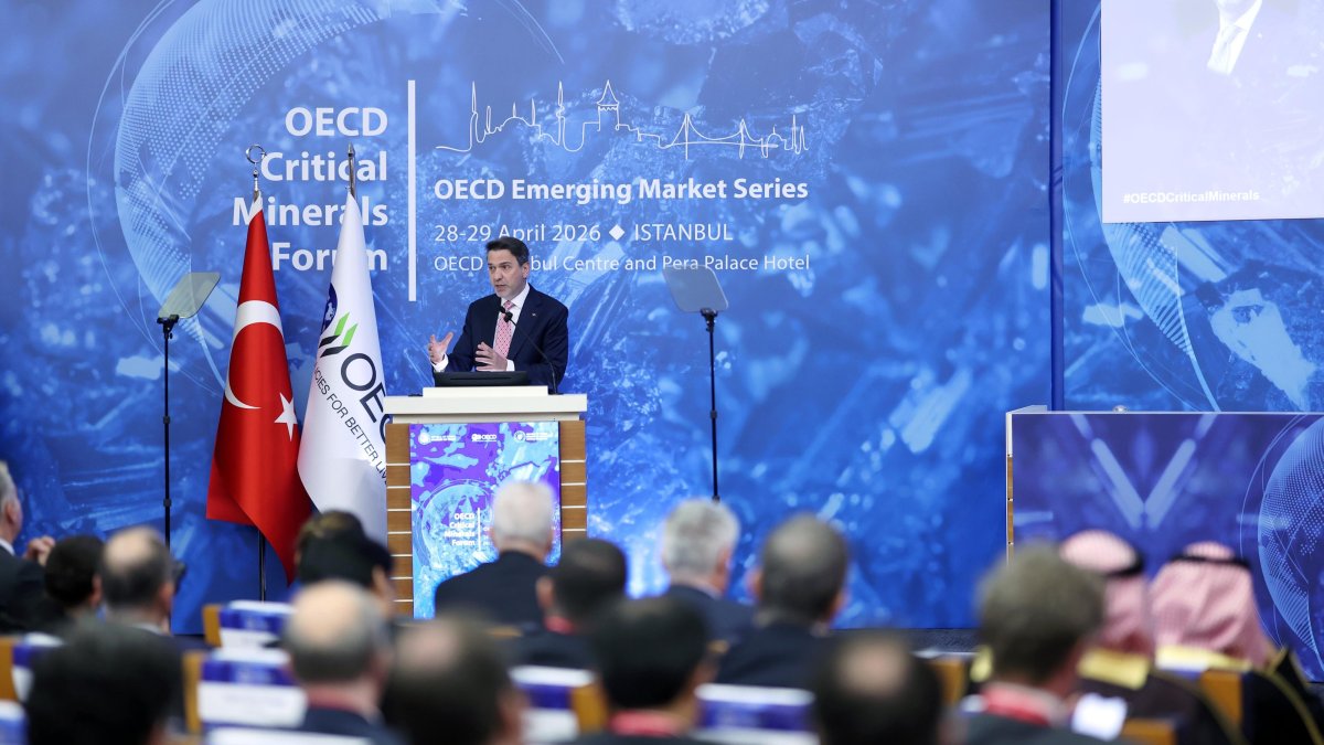 Energy and Natural Resources Minister Alparslan Bayraktar speaks during the OECD Critical Minerals Forum as part of the OECD Emerging Market Series, Istanbul, Türkiye, April 28, 2026. (AA Photo)