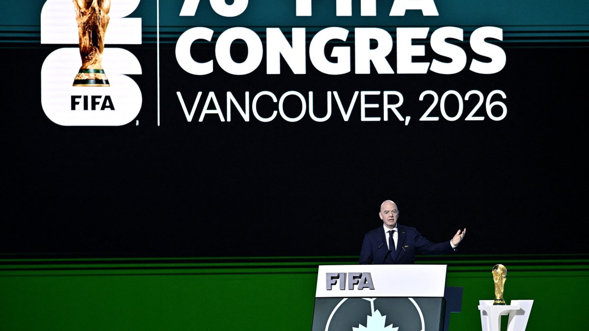 FIFA President Gianni Infantino speaks during the congress in Vancouver, Canada, April 30, 2026. (Reuters Photo)
