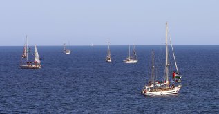 A view of boats participating in the flotilla, off the coast of Augusta, Italy, April 26, 2026. (AA Photo) 
