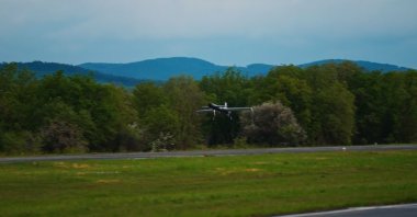 A general view of Baykar's new Mızrak intelligent and autonomous long-range loitering munition during a flight in this photo released on April 30, 2026. (IHA Photo)