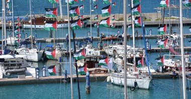 Vessels participating in the Global Sumud Flotilla (GSF) are moored at the Port of Xiphonia in Augusta, near Syracuse, Sicily, southern Italy, April 21, 2026. (EPA Photo)