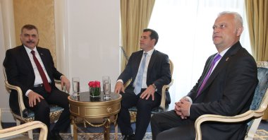 Interior ministers Mustafa Çiftçi (L), Emil Dechev (R) and Greek Minister of Migration and Asylum Thanos Plevris pose before their meeting in Athens, Greece, April 29, 2026. (AA Photo)
