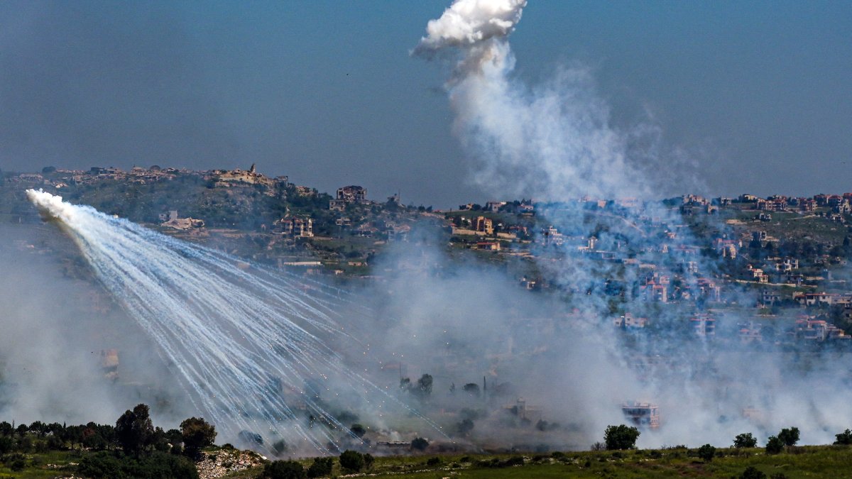 An explosion of what appears to be white phosphorus fired by the Israeli forces on the Lebanese side of the Israel-Lebanon border, as seen from the Israeli side of the border, April 30, 2026. (Reuters Photo)