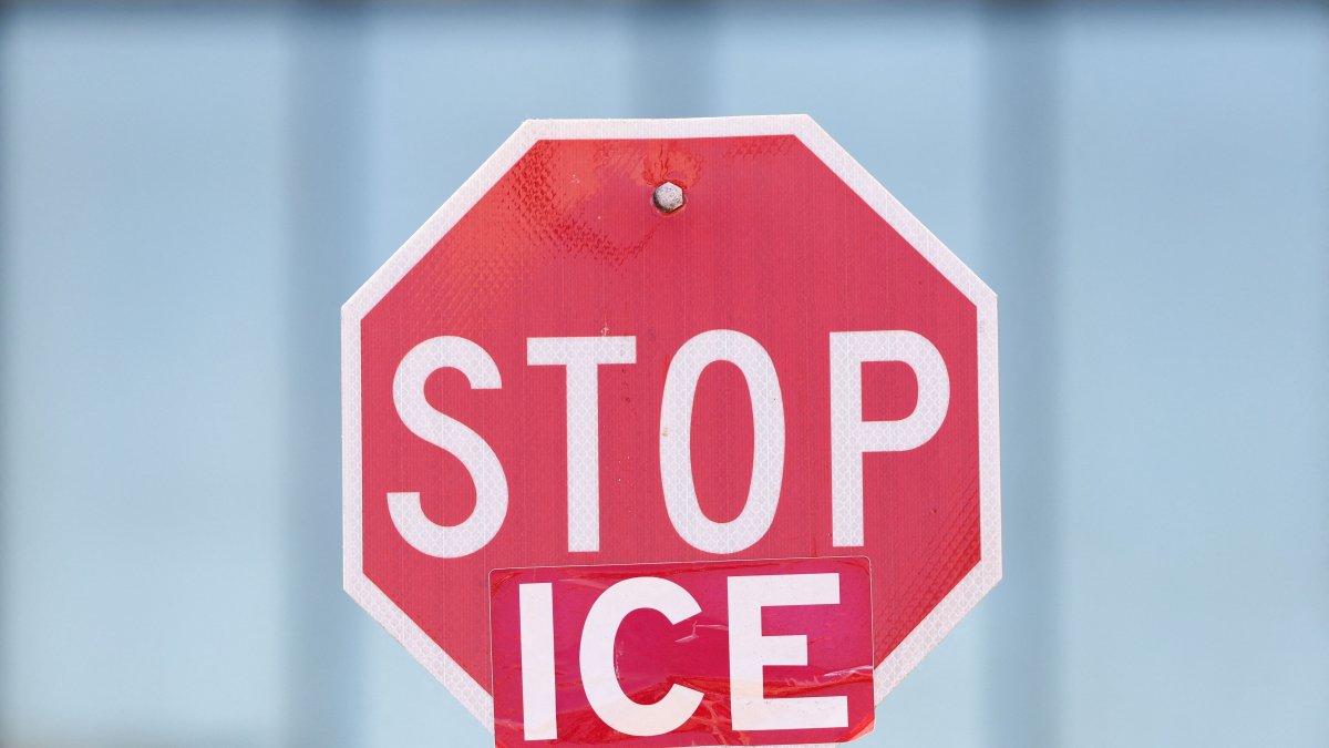 A "Stop ICE” sign is displayed outside of a Home Depot store on Wilshire Boulevard that was previously the site of US Customs and Border Protection (CBP) Border Patrol arrests of day laborers in the Westlake MacArthur Park neighborhood, Los Angeles, U.S., April 24, 2026. (AFP Photo)