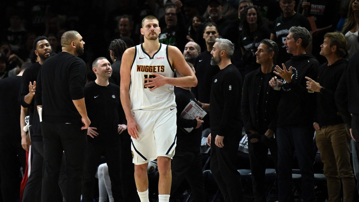 Denver Nuggets' Nikola Jokic looks on after being called for a technical foul against the Minnesota Timberwolves in Game Six of the First Round of the NBA Western Conference Playoffs at Target Center, Minneapolis, U.S., April 30, 2026. (AFP Photo)