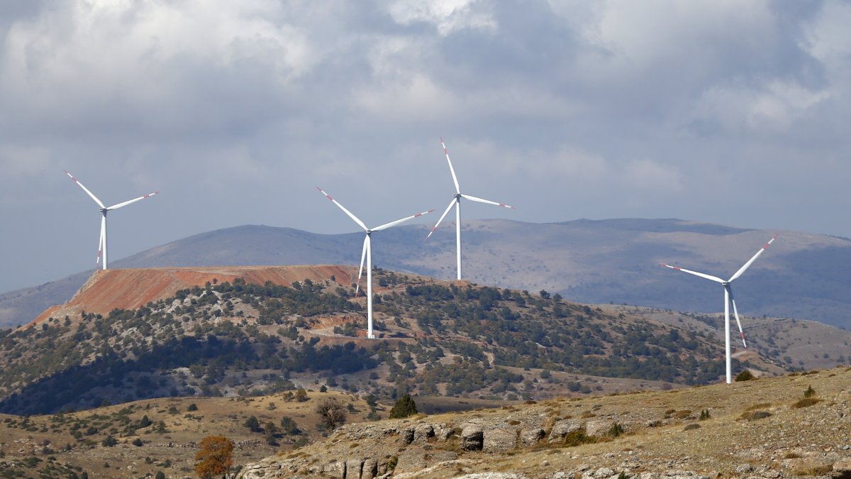 Wind turbines are seen in the Erciyes region of the Kayseri province, central Türkiye, Oct. 21, 2022. (AA Photo)