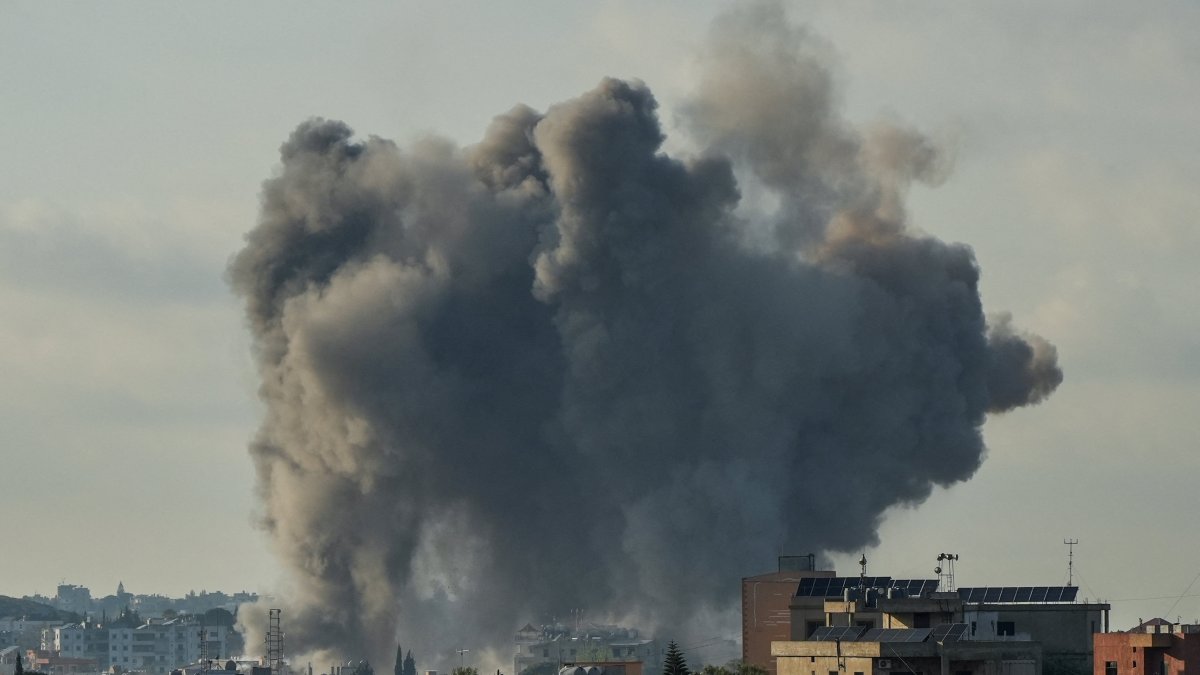 Smoke rises in Habboush following Israeli strikes, as seen from Nabatieh, Lebanon, May 1, 2026. (Reuters Photo)