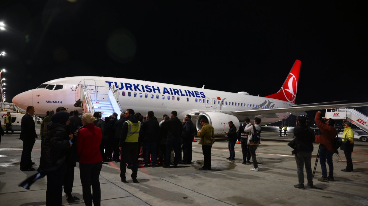 Plane carrying Sumud flotilla activists lands in Istanbul Airport, May 1, 2026. (AA Photo)