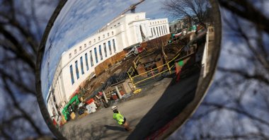 A mirror reflects the construction site of the U.S. Federal Reserve headquarters, Washington, D.C., U.S., Jan. 12, 2026. (Reuters Photo)
