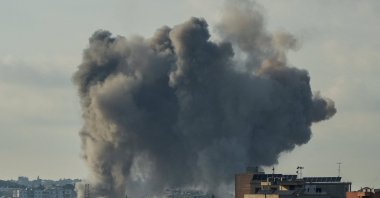 Smoke rises in Habboush following Israeli strikes, as seen from Nabatieh, Lebanon, May 1, 2026. (Reuters Photo)