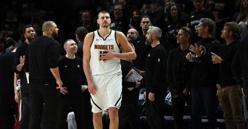 Denver Nuggets' Nikola Jokic looks on after being called for a technical foul against the Minnesota Timberwolves in Game Six of the First Round of the NBA Western Conference Playoffs at Target Center, Minneapolis, U.S., April 30, 2026. (AFP Photo)
