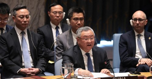 Fu Cong, China's permanent representative to the UN, speaks during a United Nations Security Council meeting regarding the situation in the Middle East, April 7, 2026. (AFP File Photo)