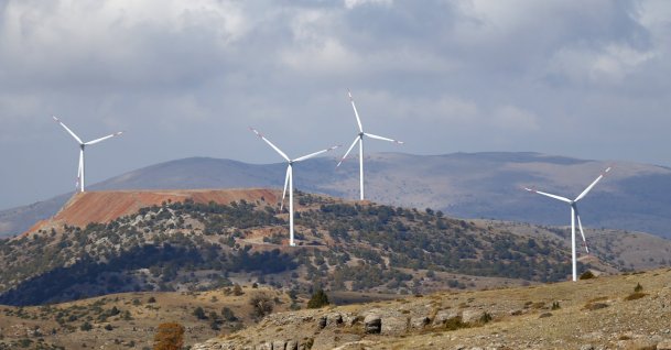 Wind turbines are seen in the Erciyes region of the Kayseri province, central Türkiye, Oct. 21, 2022. (AA Photo)
