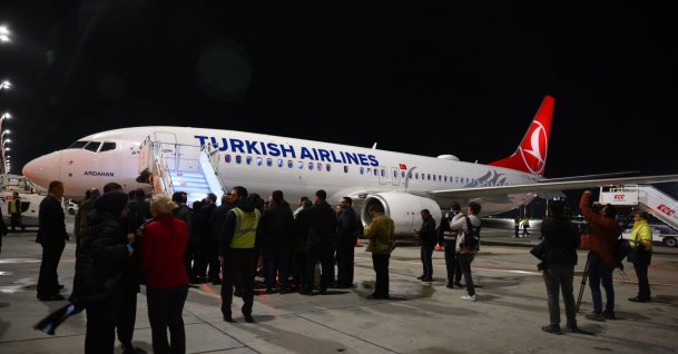 Plane carrying Sumud flotilla activists lands in Istanbul Airport, May 1, 2026. (AA Photo)