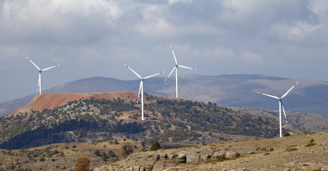 Wind turbines are seen in the Erciyes region of the Kayseri province, central Türkiye, Oct. 21, 2022. (AA Photo)