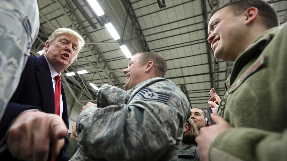U.S. President Donald Trump gestures as he visits U.S. troops at Ramstein Air Force Base, Germany, Dec. 27, 2018. (Reuters Photo)