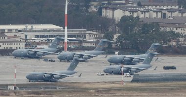 U.S. Aircrafts are seen at the U.S. airbase in Ramstein, Germany, Feb. 4, 2022. (Reuters Photo)