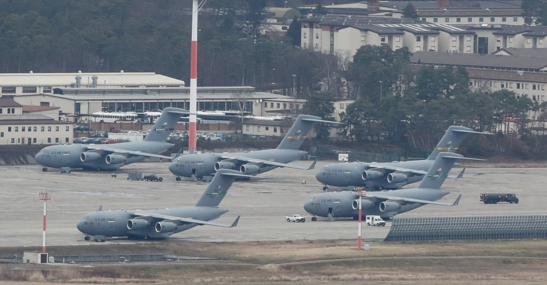 U.S. Aircrafts are seen at the U.S. airbase in Ramstein, Germany, Feb. 4, 2022. (Reuters Photo)