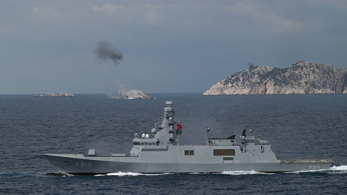 Turkish naval vessels participate in the Blue Homeland-2026 Exercise organized by the Naval Forces Command in an unspecified location in the seas off the coast of Türkiye, April 9, 2026. (AA Phto)