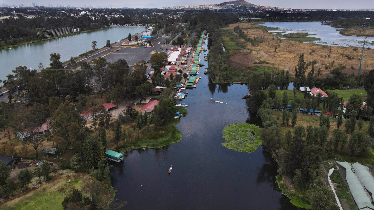 An aerial view of the Xochimilcol canals, Mexico City, Mexico, Feb. 16, 2022. (AP Photo)