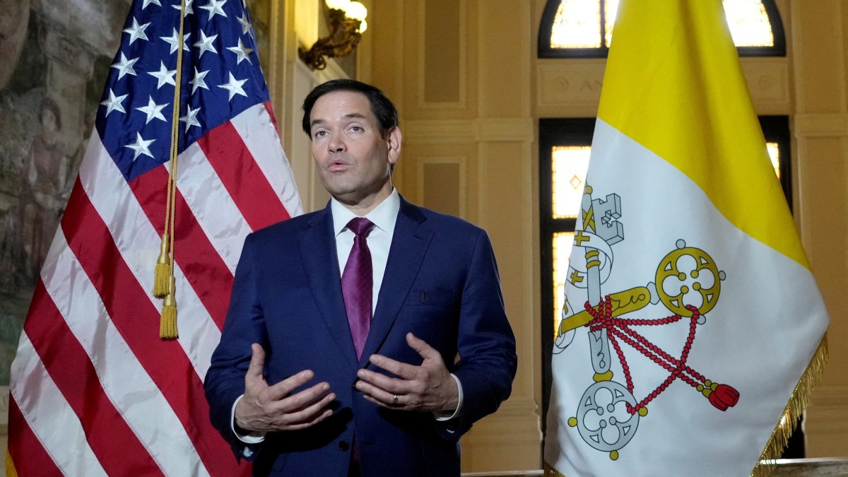 Secretary of State Marco Rubio, speaks to the media during a meeting with President of the Conference of Italian Bishops, Cardinal Matteo Zuppi at the U.S. Embassy to the Holy See in Rome, Italy, May 17, 2025. (Reuters Photo)