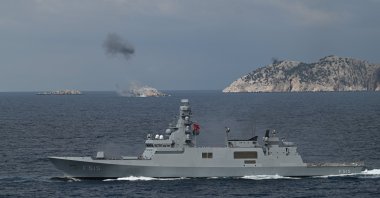 Turkish naval vessels participate in the Blue Homeland-2026 Exercise organized by the Naval Forces Command in an unspecified location in the seas off the coast of Türkiye, April 9, 2026. (AA Phto)