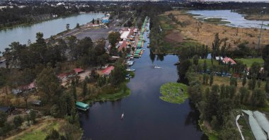 An aerial view of the Xochimilcol canals, Mexico City, Mexico, Feb. 16, 2022. (AP Photo)