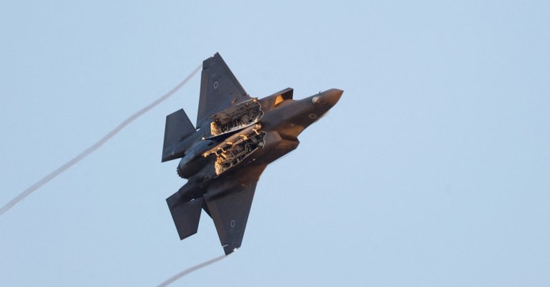 A F-35 fighter jet flies with weapon bay doors open during a graduation ceremony for Israeli Air Force pilots at Hatzerim Airbase, southern Israel, June 29, 2023. (Reuters Photo)