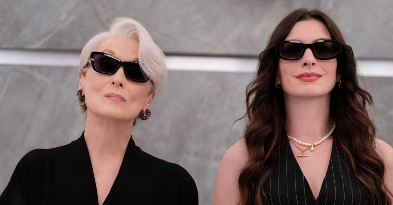 This image released by 20th Century Studios shows Meryl Streep (L) and Anne Hathaway in a scene from "The Devil Wears Prada 2."  (AP Photo)