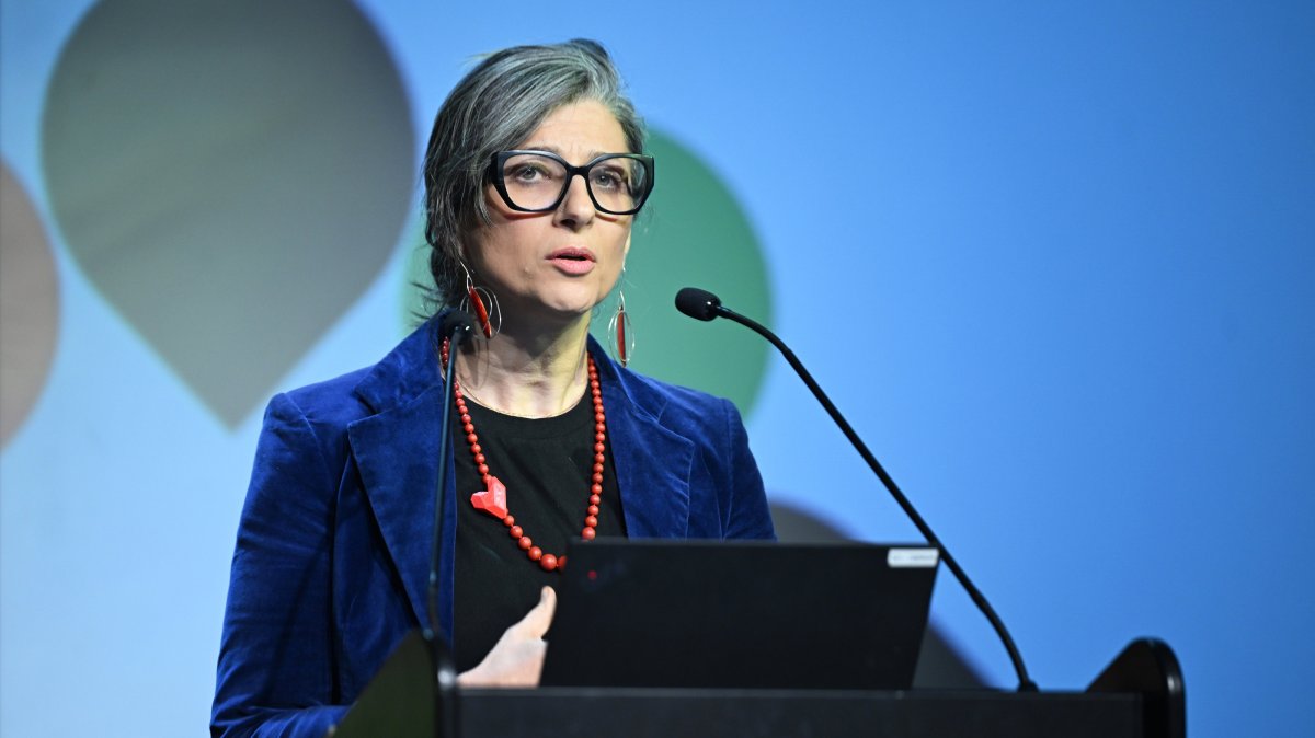 U.N. special rapporteur Francesca Albanese speaks at an event in Brussels, Belgium, April 22, 2026. (AA Photo)