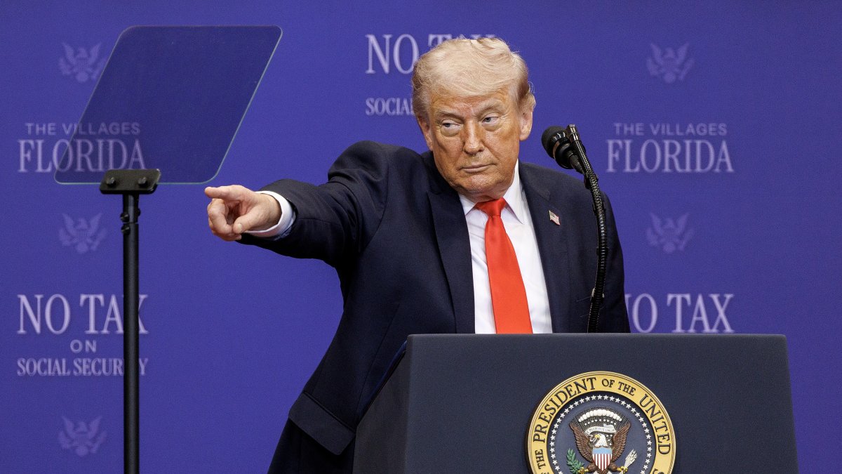 U.S. President Donald Trump gestures as he delivers remarks during an event with seniors in The Villages, Florida, May 1, 2026. (EPA Photo)