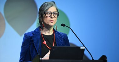 U.N. special rapporteur Francesca Albanese speaks at an event in Brussels, Belgium, April 22, 2026. (AA Photo)