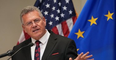 European Commissioner for Trade and Economic Security Maros Sefcovic briefs members of the press at the EU delegation to the U.S., Washington, D.C., U.S., April 24, 2026. (Reuters Photo)