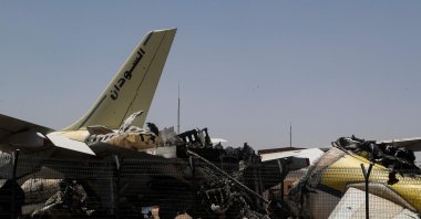 Heavily damaged aircraft are seen at Khartoum International Airport in Khartoum, April 28, 2026. (AFP Photo)