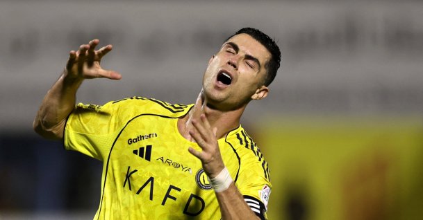 Al Nassr's Cristiano Ronaldo reacts after missing a chance to score during the  Saudi Pro League match against Al Qadsiah at Prince Mohammed Bin Fahd Stadium, Dammam, Saudi Arabia, May 3, 2026. (Reuters Photo)