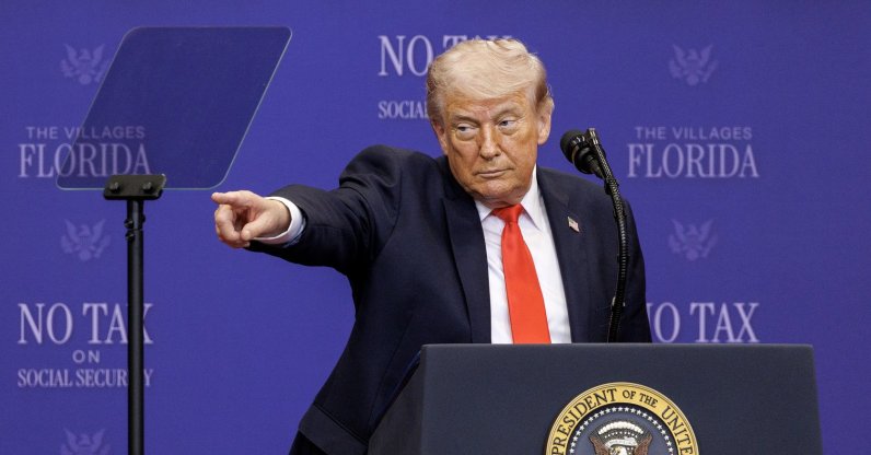 U.S. President Donald Trump gestures as he delivers remarks during an event with seniors in The Villages, Florida, May 1, 2026. (EPA Photo)