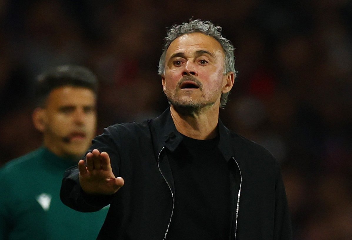 Paris Saint-Germain coach Luis Enrique reacts during the UEFA Champions League semifinal first leg match against Bayern Munich at the Parc des Princes, Paris, France, April 28, 2026. (Reuters Photo)